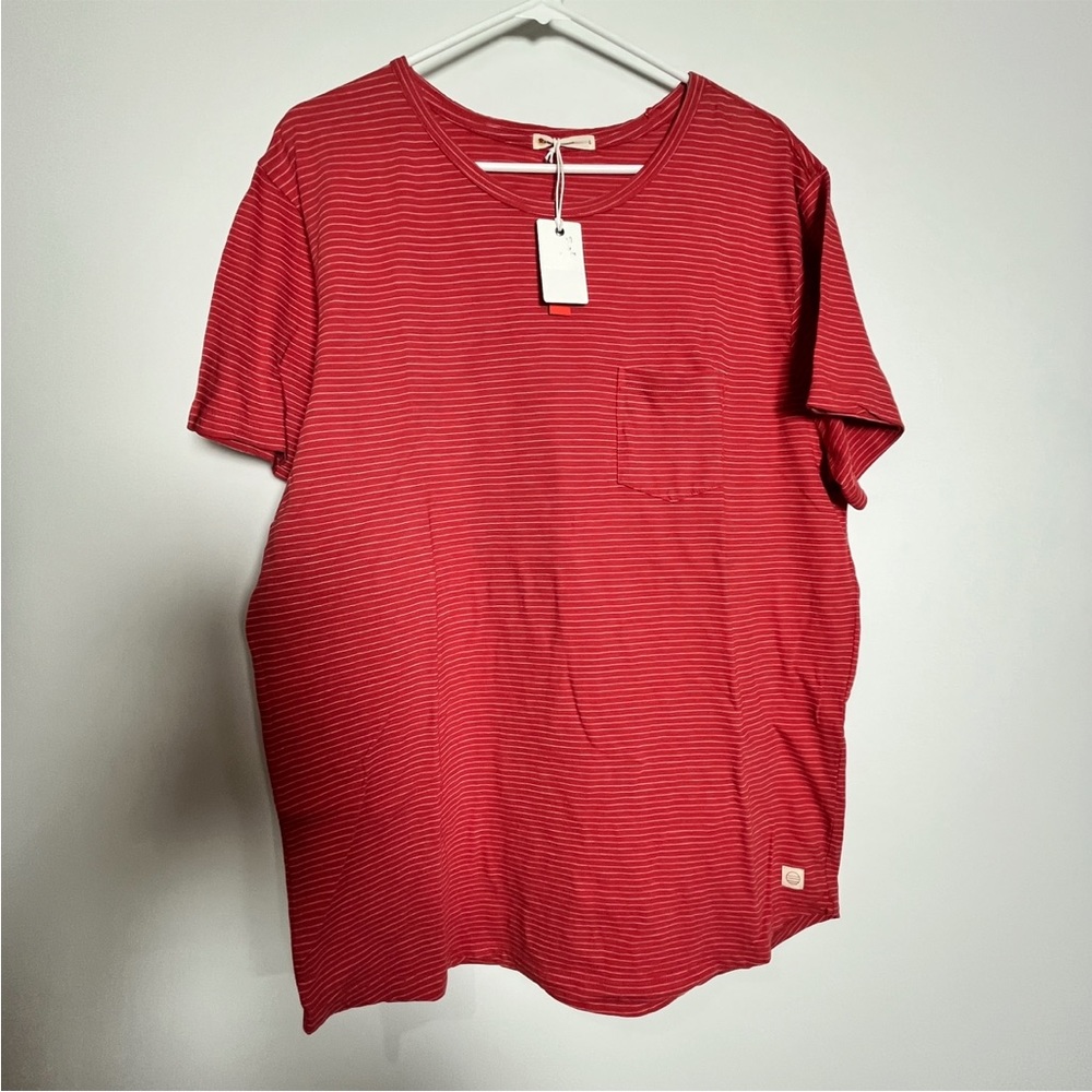 Marine Layer Men's Size Large Red Baked Apple Stripe Saddie Pocket Tee T Shirt